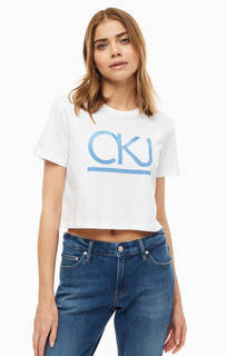 Укороченная футболка с монограммой бренда Calvin Klein Jeans