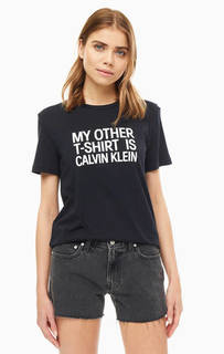 Хлопковая футболка с контрастным принтом Calvin Klein Jeans