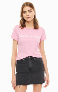 Розовая футболка из хлопка с логотипом бренда Calvin Klein Jeans