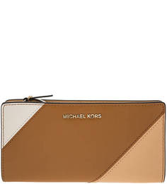 Коричневый кожаный кошелек со съемной визитницей Michael Michael Kors