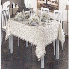 Скатерть Do and Co KDK 160х220 +6 салфеток с кольцами и гипюром (9046 кремовый)