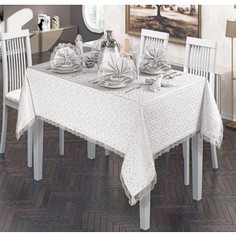 Скатерть Do and Co KDK 160х220 +6 салфеток с кольцами и гипюром (9046 белый)