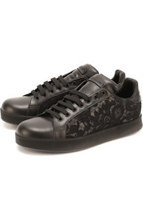 Кожаные кеды Portofino с кружевной отделкой Dolce & Gabbana
