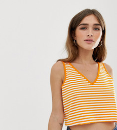 Укороченная майка в полоску с v-образными вырезами на груди и на спине ASOS DESIGN Petite - Мульти