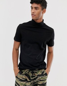 Черная футболка с короткими рукавами и отворачивающимся воротником ASOS DESIGN - Черный