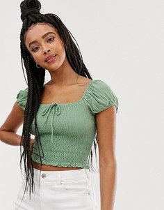 Зеленая присборенная блузка Pull&Bear - Зеленый