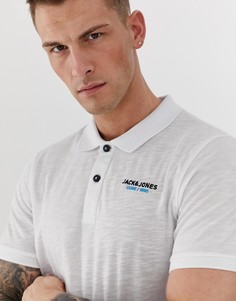 Меланжевая облегающая футболка-поло с логотипом на груди Jack & Jones Core - Белый