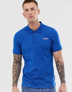 Меланжевая облегающая футболка-поло с логотипом на груди Jack & Jones Core - Синий