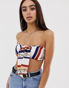 Укороченный топ-бандо с платочным принтом и завязкой PrettyLittleThing - Мульти