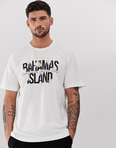Светло-бежевая футболка с принтом Bahamas Island Pull&bear - Светло-бежевый