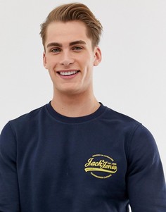Свитшот с круглым вырезом и логотипом на груди Jack & Jones originals - Темно-синий