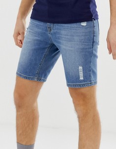 Светлые зауженные джинсовые шорты с рваной отделкой ASOS DESIGN - Синий