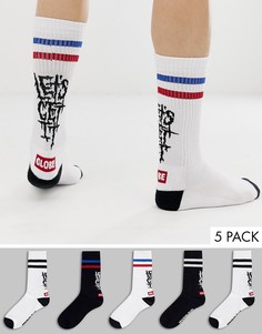 Набор из 5 пар высоких спортивных носков с логотипом в черно-белой гамме Globe - Белый