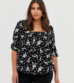 Черная блузка с квадратным вырезом и цветочным принтом Simply be - Мульти