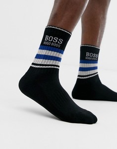 Черные носки с отделкой в рубчик и логотипом BOSS - Черный