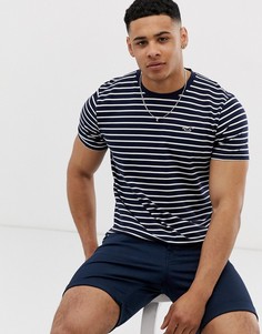 Темно-синяя футболка в полоску с логотипом Hollister - Синий