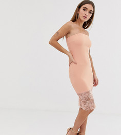 Платье-бандо с кружевной отделкой телесного цвета Boohoo Petite - Розовый
