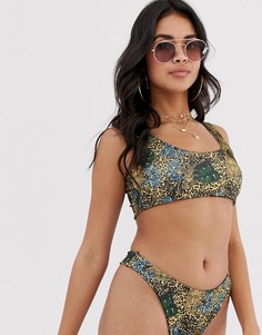 Бикини-топ на бретельках со звериным принтом цвета хаки PrettyLittleThing - Мульти