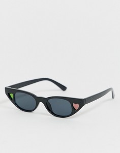 Черные солнцезащитные очки кошачий глаз в узкой оправе с сердечком AJ Morgan - Черный