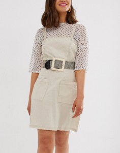 Ремень с большой пряжкой из рафии Pieces - Черный