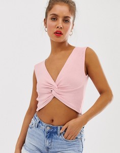Трикотажный кроп-топ с перекрученной отделкой спереди ASOS DESIGN - Розовый
