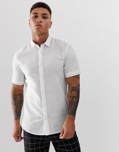 Белая рубашка с короткими рукавами из ткани с добавлением льна Only & Sons - Белый