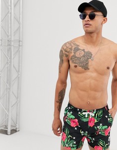 Черные шорты для плавания с цветочным принтом и карманом сзади Bershka - Черный