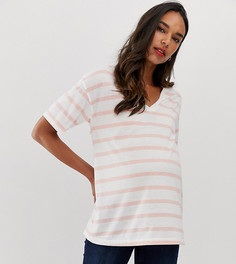 Футболка в полоску с добавлением льна и V-образным вырезом ASOS DESIGN Maternity - Мульти