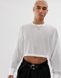 Белый сетчатый oversize-лонгслив укороченного кроя ASOS DESIGN - Белый