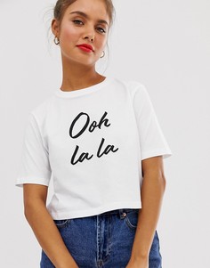 Короткая футболка с принтом oh la la ASOS DESIGN - Белый