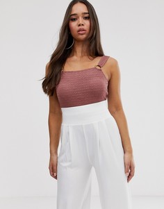 Боди из жатой ткани с квадратным вырезом и кольцом ASOS DESIGN - Коричневый