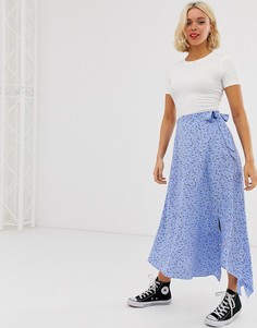 Синяя юбка с принтом и асимметричным подолом New Look - Синий