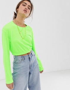 Неоново-зеленый укороченный свитшот с длинными рукавами Weekday - Зеленый