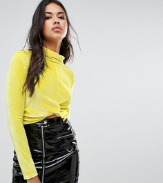 Бархатный топ с узелком спереди Boohoo - Желтый