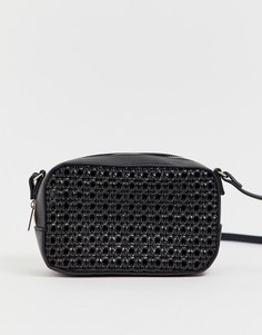 Черная квадратная сумка через плечо с плетеной отделкой Pimkie - Черный
