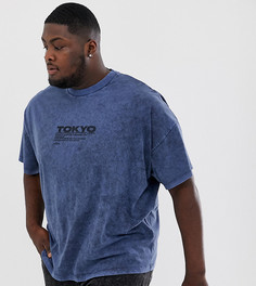 Oversize-футболка с выбеленной отделкой и принтом ASOS DESIGN - Plus - Черный
