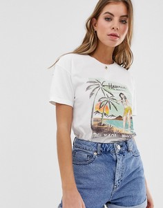 Белая футболка с гавайским принтом Pull&Bear - Белый