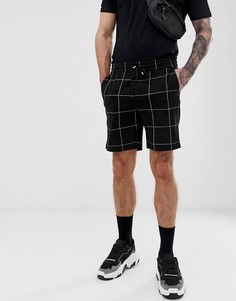 Черные строгие шорты в клетку Bershka - Черный
