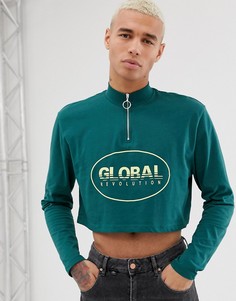 Свободный укороченный лонгслив с молнией и принтом на груди ASOS DESIGN - Зеленый
