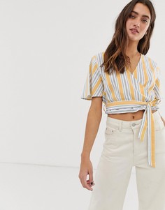 Кроп-топ в полоску с запахом Only - Оранжевый