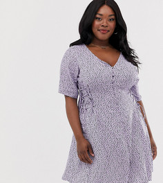 Фиолетовое чайное платье с цветочным принтом New Look Curve - Фиолетовый