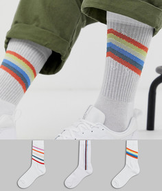 Набор из 3 пар спортивных носков с разноцветными полосками ASOS DESIGN - Мульти