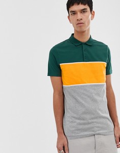 Зеленая футболка-поло колор блок ASOS DESIGN - Зеленый