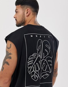 Свободная футболка без рукавов с принтом на спине ASOS DESIGN - Черный