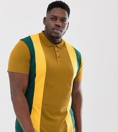 Футболка-поло колор блок с полосками и закругленным краем ASOS DESIGN Plus - Коричневый