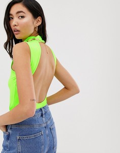 Неоново-зеленое боди с высоким воротом и открытой спиной ASOS DESIGN - Зеленый