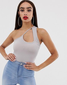 Боди серого цвета на одно плечо с асимметричным вырезом Boohoo - Серый