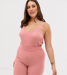 Комбинируемый трикотажный топ в рубчик ASOS DESIGN Curve - Розовый