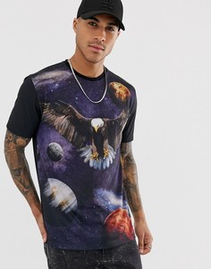 Свободная футболка с орлом и космическим принтом ASOS DESIGN - Черный