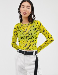 Зеленый сетчатый лонгслив с принтом ASOS DESIGN - Зеленый